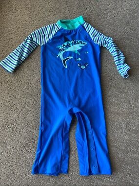 Coolibar Toddler One-Piece Rashguard - Teal & Royal Blue